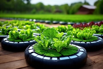 Poster - Floating rural farm islands, where each floating piece of land grows different crops and livestock, using advanced technology to sustain life in a futuristic world