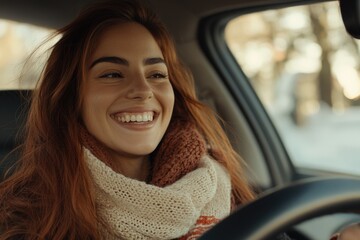 Sticker - A happy driver on the road, great for use in ads or illustrations about joy and freedom