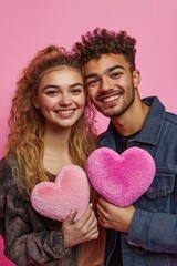 Aufkleber - A romantic moment between two people holding a pink heart, symbolizing love and affection