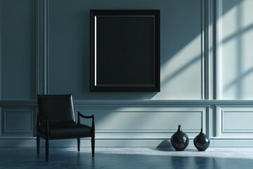 Poster - A simple still life scene with a black chair and vase