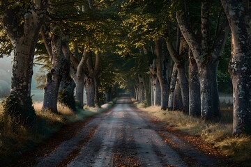 Wall Mural - Serene Tree-Lined Pathway in Autumn Light