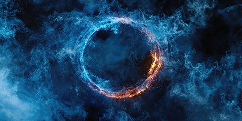 Poster - A fiery ring surrounded by smoke on a dark background