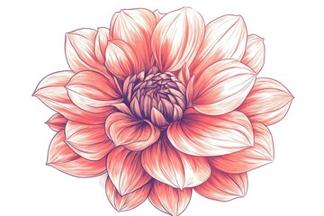 Aufkleber - A single dahlia flower sits on a clean white background, perfect for use in floral designs or as a symbol