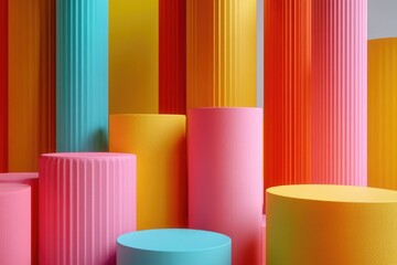 Poster - A collection of differently colored cylinders piled high