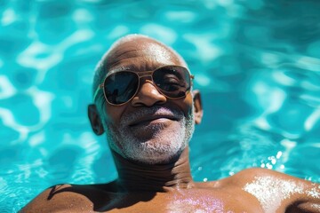 Poster - Man relaxing by the water's edge with shades on