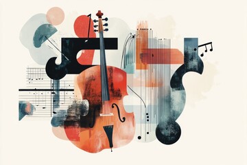 Aufkleber - A collection of musical instruments and music notes on a canvas