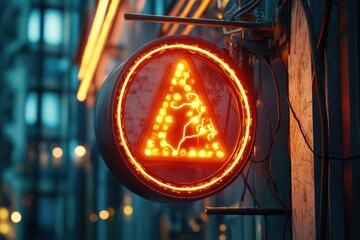 Poster - A street sign with a triangle-shaped light on it, suitable for use in cityscapes or urban scenes