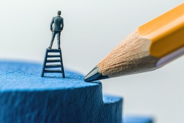 Poster - A person stands on top of a blue paper, holding a pencil in hand
