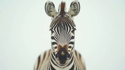 Poster - A zebra stands alone on a white background, perfect for use in animal-themed designs or as a simple illustration