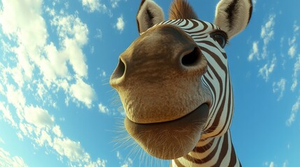 Aufkleber - A close-up view of a giraffe's face with clouds in the background, great for wildlife or nature-themed projects