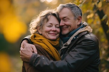 Poster - A romantic moment between two people embracing each other in a park