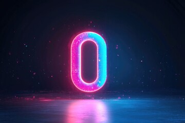 Sticker - A bright neon letter O stands out against a dark black background