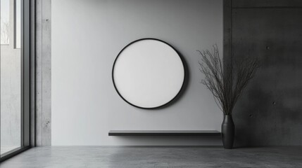 Poster - A black and white photograph of a mirror in a room, great for interior design or minimalist concept shots