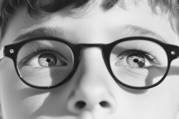Poster - A close-up shot of a person's face with glasses, suitable for use in illustrations or portraits