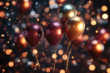 Poster - A colorful balloon cluster floats in mid-air