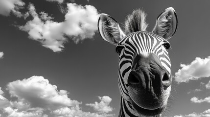 Aufkleber - A black and white photograph of a zebra