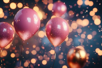 Wall Mural - A bunch of pink balloons floating in the air, suitable for celebratory and party scenes