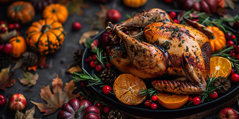 Wall Mural - thanksgiving background with pumpkin and fall ingredients