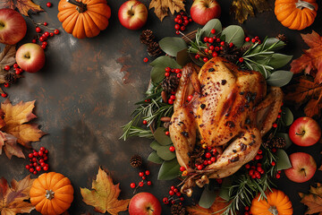 Wall Mural - thanksgiving background with pumpkin and fall ingredients