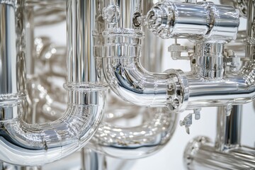 Poster - A detailed view of a group of pipes with rusty surfaces and old connections