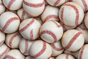 Poster - A pile of baseballs stacked on top of each other, ideal for sports-themed illustrations and designs