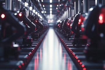 Poster - A row of moving lights installed in a warehouse