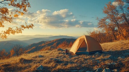 Aufkleber - Mountain scenery with a tent pitched on a hill