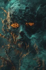 Poster - A close-up shot of a demonic face with glowing eyes