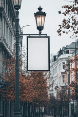 Leinwandbilder - A city street light with an empty or removed sign, often used for urban scenes, night photography and cityscape backgrounds