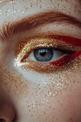 Poster - A close-up shot of an eye with glitter applied, suitable for use in beauty or creative projects