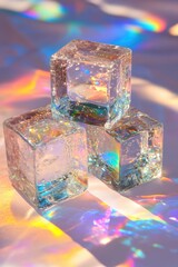 Poster - Close-up of three ice cubes sitting on a smooth, reflective surface