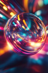 Poster - A close-up shot of a glass ball with colorful lights reflected off its surface