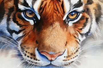Poster - Close-up shot of a tiger's face, highlighting its distinctive blue eyes