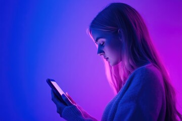 Poster - A person examines their mobile device, possibly reading messages or checking notifications