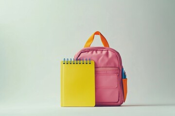 Poster - A young student's backpack filled with a yellow notebook and pencils, perfect for back-to-school or office use