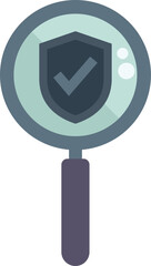 Canvas Print - Magnifying glass examining a security shield with check mark symbol, representing the concept of security assessment and verification