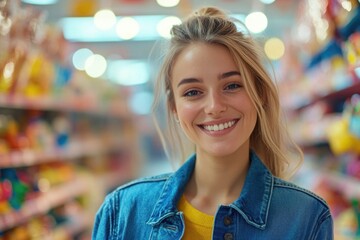 Fototapete - A happy customer browsing through products in a retail store