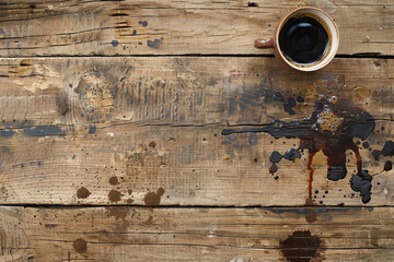 Wall Mural - A wooden table with a cup of coffee on it