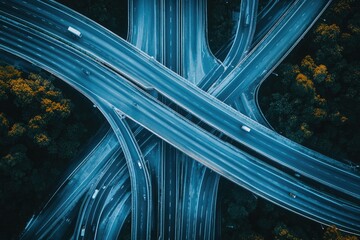 Aufkleber - Aerial shot of a busy highway intersection with multiple lanes, ideal for illustrations about traffic, infrastructure or urban planning