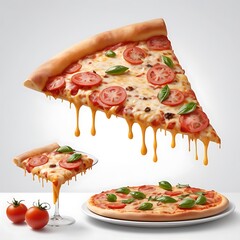 Delicious Pizza with cheese tomato fried Served on the table in white background