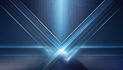 Poster - Abstract geometric design with blue light beams intersecting against a dark background, creating a futuristic atmosphere