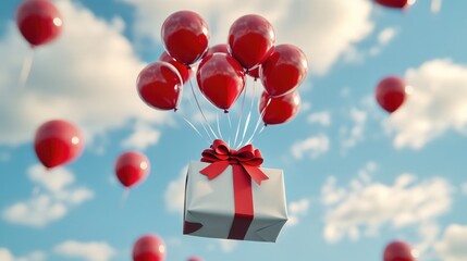 Poster - A cluster of bright red balloons drifting lazily through the air