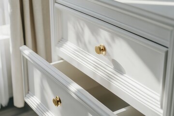 Poster - A close-up view of a simple white dresser with two drawers