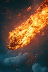Poster - A large fireball soaring through the sky, with flames and smoke trailing behind