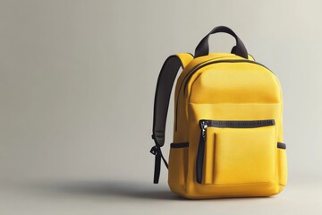 Poster - A lone yellow backpack sits on a clean white surface, waiting to be packed with adventure