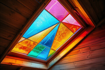 Poster - A colorful stained glass window with a rainbow pattern