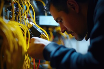 Poster - A person working on electrical wiring in a room