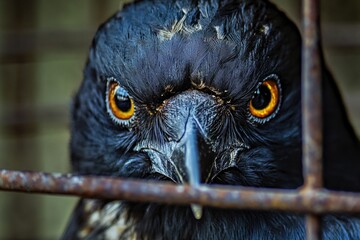 Sticker - A close-up view of a bird peeking out from behind a fence