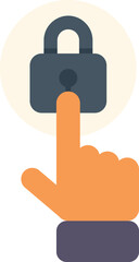 Poster - hand pressing a lock button, symbolizing mobile security and data protection
