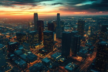 Leinwandbilder - Urban landscape at night with skyscrapers and city lights